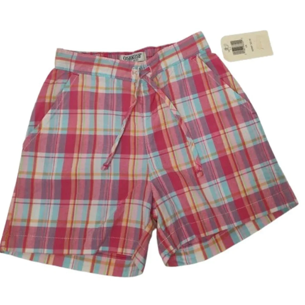 Oshkosh Y2K Girl's Plaid Pastel Shorts with String 100% Cotton Size 6 NWT